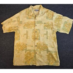 Kahala Hawaiian Islands Mens Shirt Floral Yellow Button Up Silk Shirt Size XL